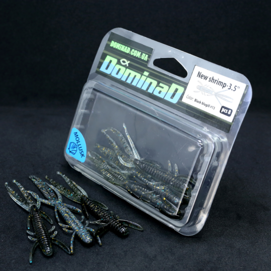 Приманка креветка New shrimp 3.5 inch (89mm) в кольорі Black-blugill №13 PR43 фото