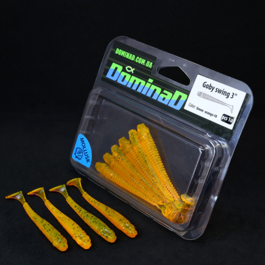 Силіконові приманки віброхвости (76mm) в кольорі Green-orange №8 Goby swing 3" PR98 фото