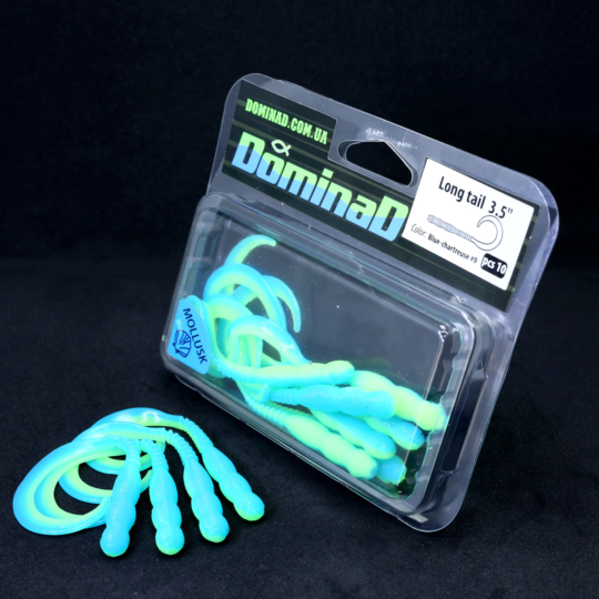 Силіконові приманки твістери (89mm) в кольорі Blue-chartreuse №9 Long tail 3,5" PR112 фото