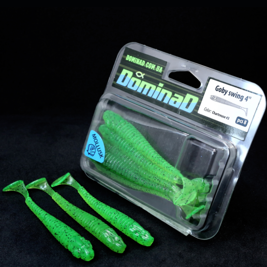 Силіконові приманки віброхвости (102mm) в кольорі Chartreuse №3 Goby swing 4" PR78 фото