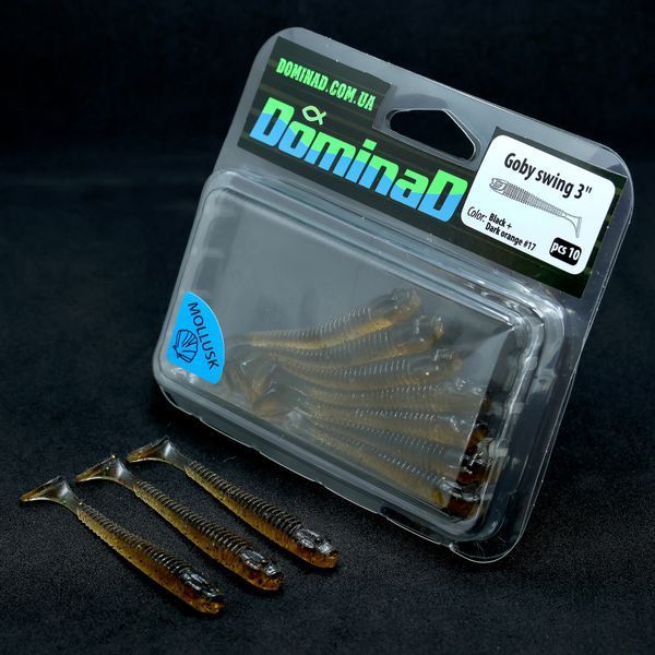 Силіконові приманки віброхвости (76mm) в кольорі Black + Dark orange №17 Goby swing 3" PR3803 фото