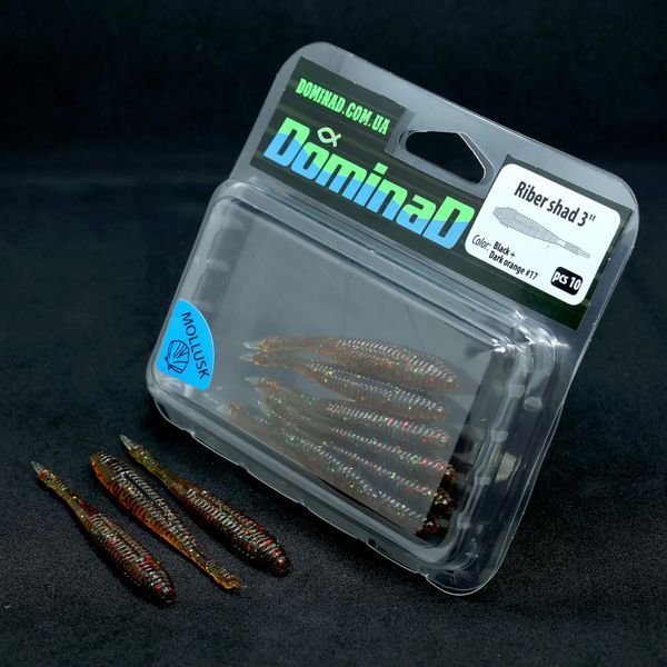 Силіконові приманки личинки (76mm) в кольорі Black + Dark orange №17 Riber shad 3" PR562 фото