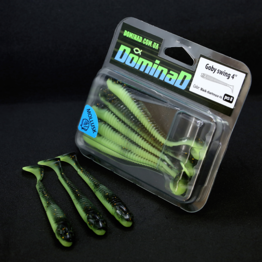 Силіконові приманки віброхвости (102mm) в кольорі Black-chartreuse №6 Goby swing 4" PR81 фото