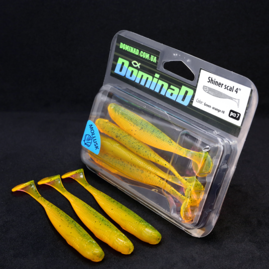 Силіконові приманки шеди (102mm) в кольорі Green-orange №8 Shiner scal 4" PR143 фото