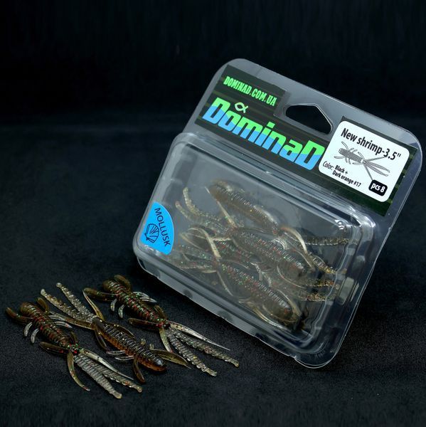Приманка креветка New shrimp 3.5 inch (89mm) в кольорі Black + Dark orange №17 PR4258 фото