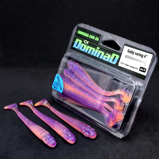 Силіконові приманки віброхвости (102mm) в кольорі Violet-orange №10 Goby swing 4" PR85 фото