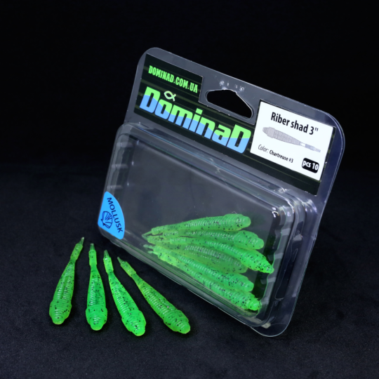 Силіконові приманки личинки (76mm) в кольорі Chartreuse №3 Riber shad 3" PR48 фото