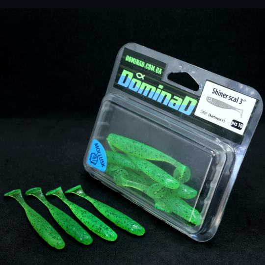 Силіконові приманки шеди (76mm) в кольорі Chartreuse №3 Shiner scal 3" PR123 фото